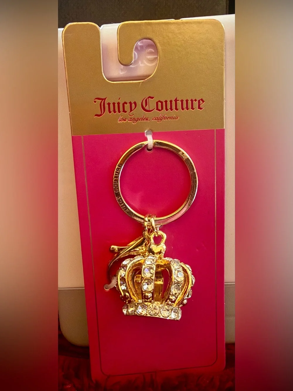 Juicy Couture Gold-Tone Crown Keychain with Clear Crystals